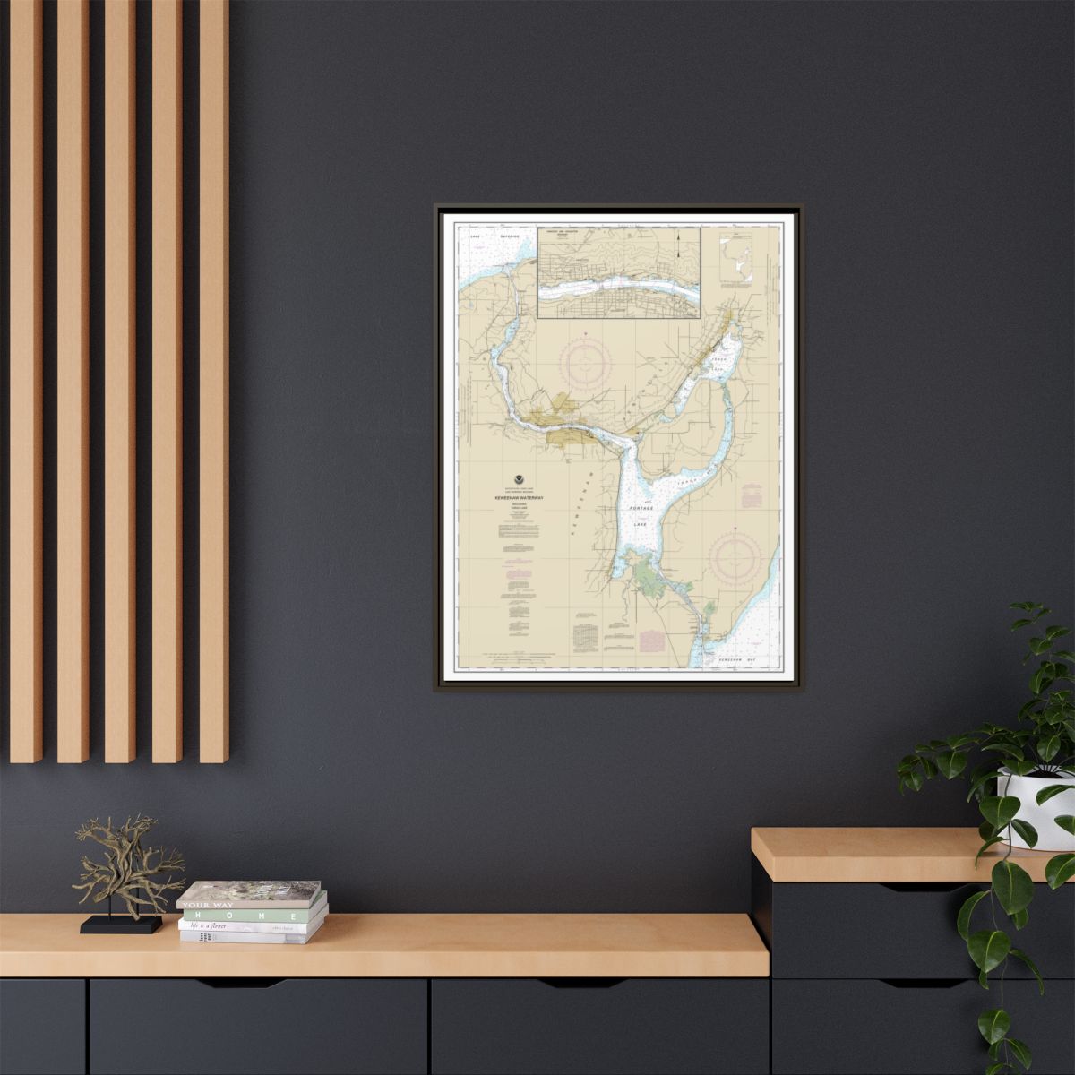 Chart 14972 Keweenaw Waterway, including Torch Lake;Hancock and Houghton - NOAA Nautical Chart Floating Frame Canvas | 24" x 32" | 30" x 40" - Espresso context-2