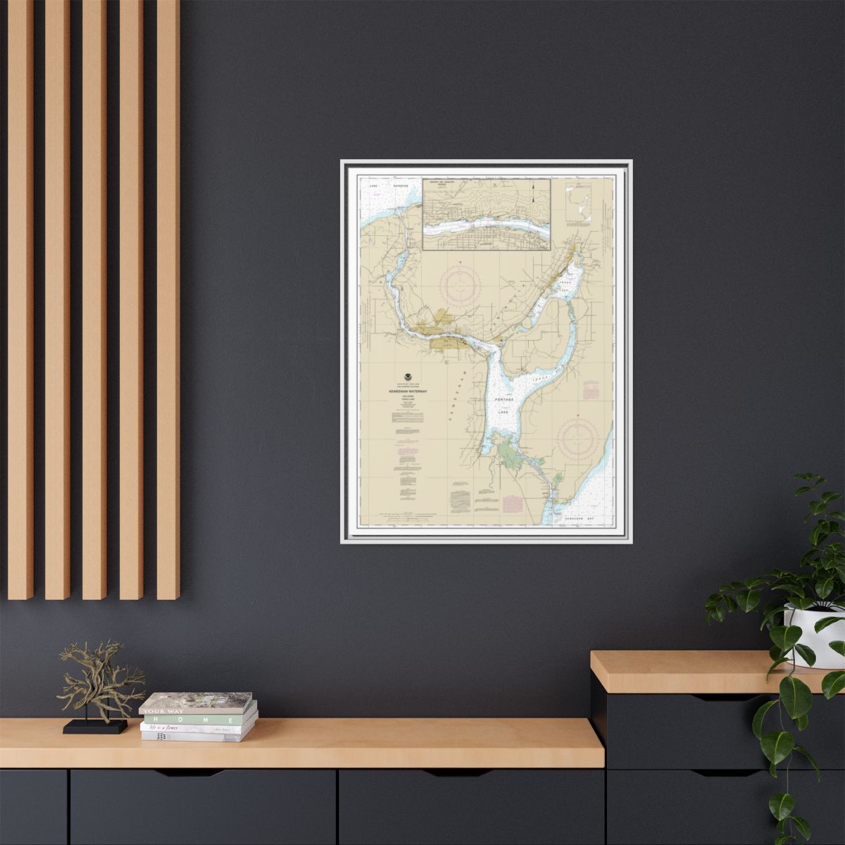 Chart 14972 Keweenaw Waterway, including Torch Lake;Hancock and Houghton - NOAA Nautical Chart Floating Frame Canvas | 24" x 32" | 30" x 40" - White context-2
