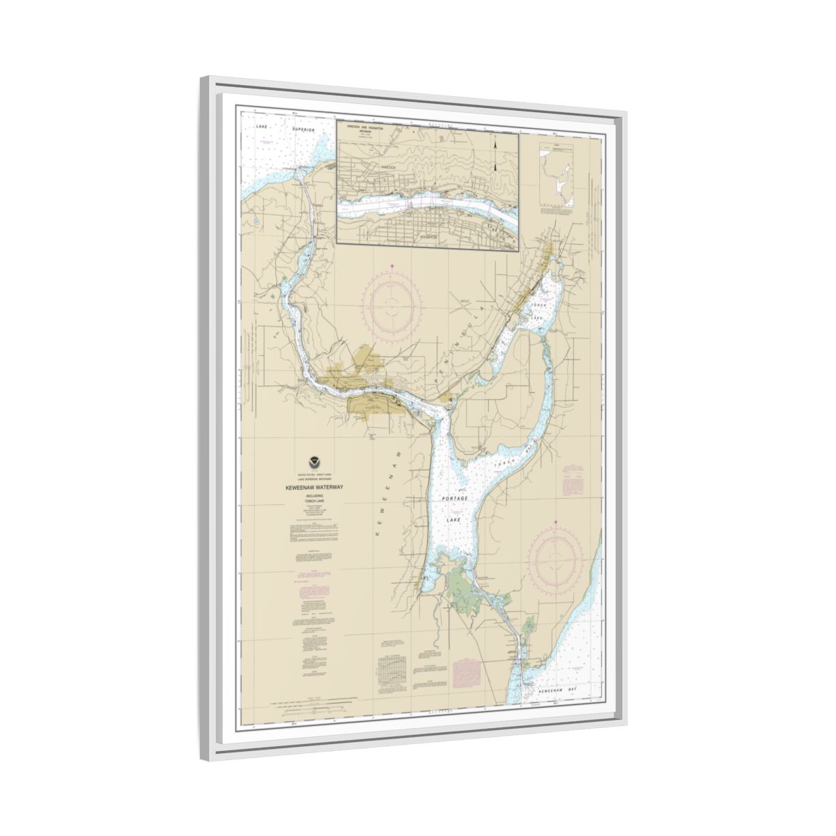 Chart 14972 Keweenaw Waterway, including Torch Lake;Hancock and Houghton - NOAA Nautical Chart Floating Frame Canvas | 24" x 32" | 30" x 40" - White side