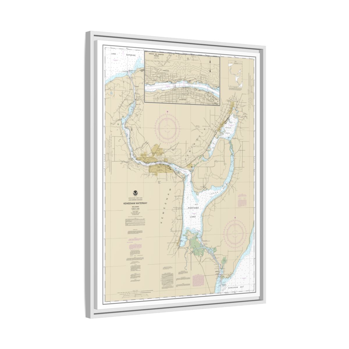 Chart 14972 Keweenaw Waterway, including Torch Lake;Hancock and Houghton - NOAA Nautical Chart Floating Frame Canvas | 24" x 32" | 30" x 40" - White side