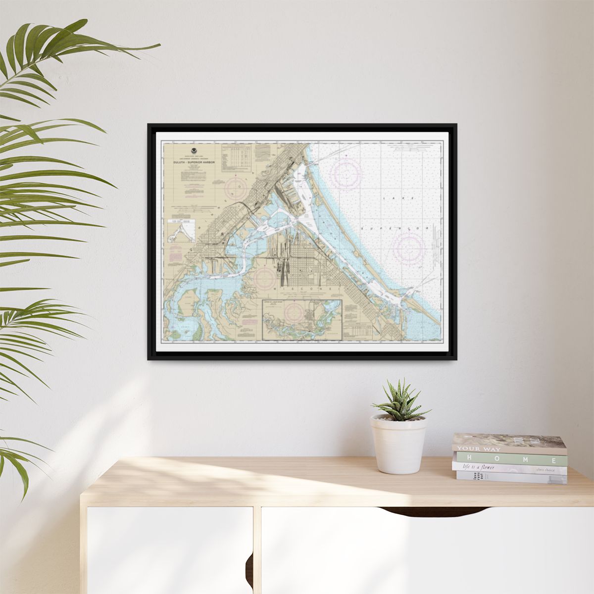 Chart 14975 Duluth-Superior Harbor;Upper St. Louis River - NOAA Nautical Chart Floating Frame Canvas | 32" x 24" | 40" x 30" - Black context-1