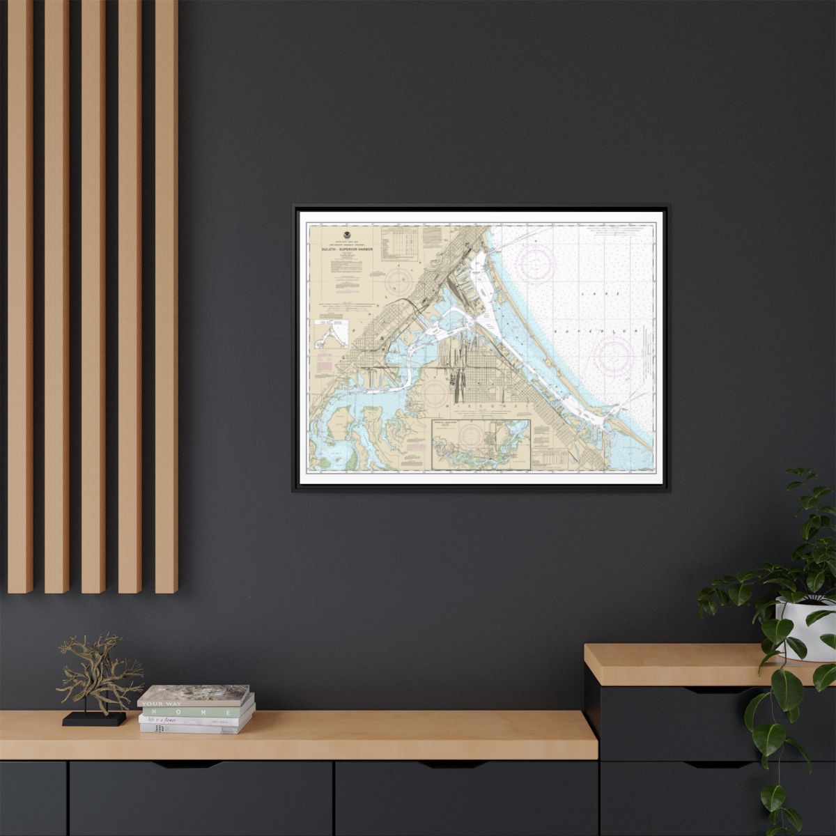Chart 14975 Duluth-Superior Harbor;Upper St. Louis River - NOAA Nautical Chart Floating Frame Canvas | 32" x 24" | 40" x 30" - Black context-2