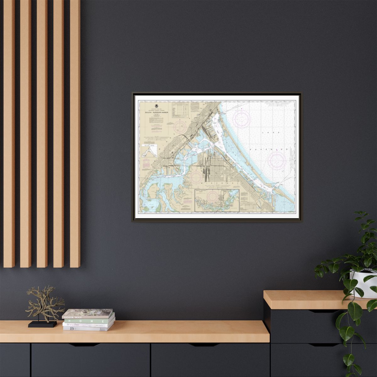 Chart 14975 Duluth-Superior Harbor;Upper St. Louis River - NOAA Nautical Chart Floating Frame Canvas | 32" x 24" | 40" x 30" - Espresso context-2