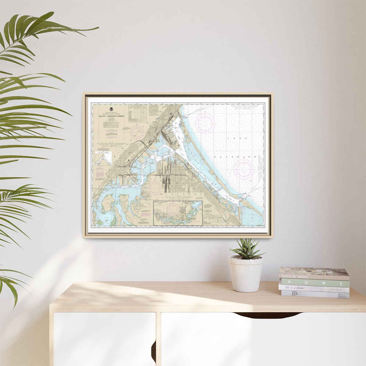 Chart 14975 Duluth-Superior Harbor;Upper St. Louis River - NOAA Nautical Chart Floating Frame Canvas | 32" x 24" | 40" x 30" - Natural context-1