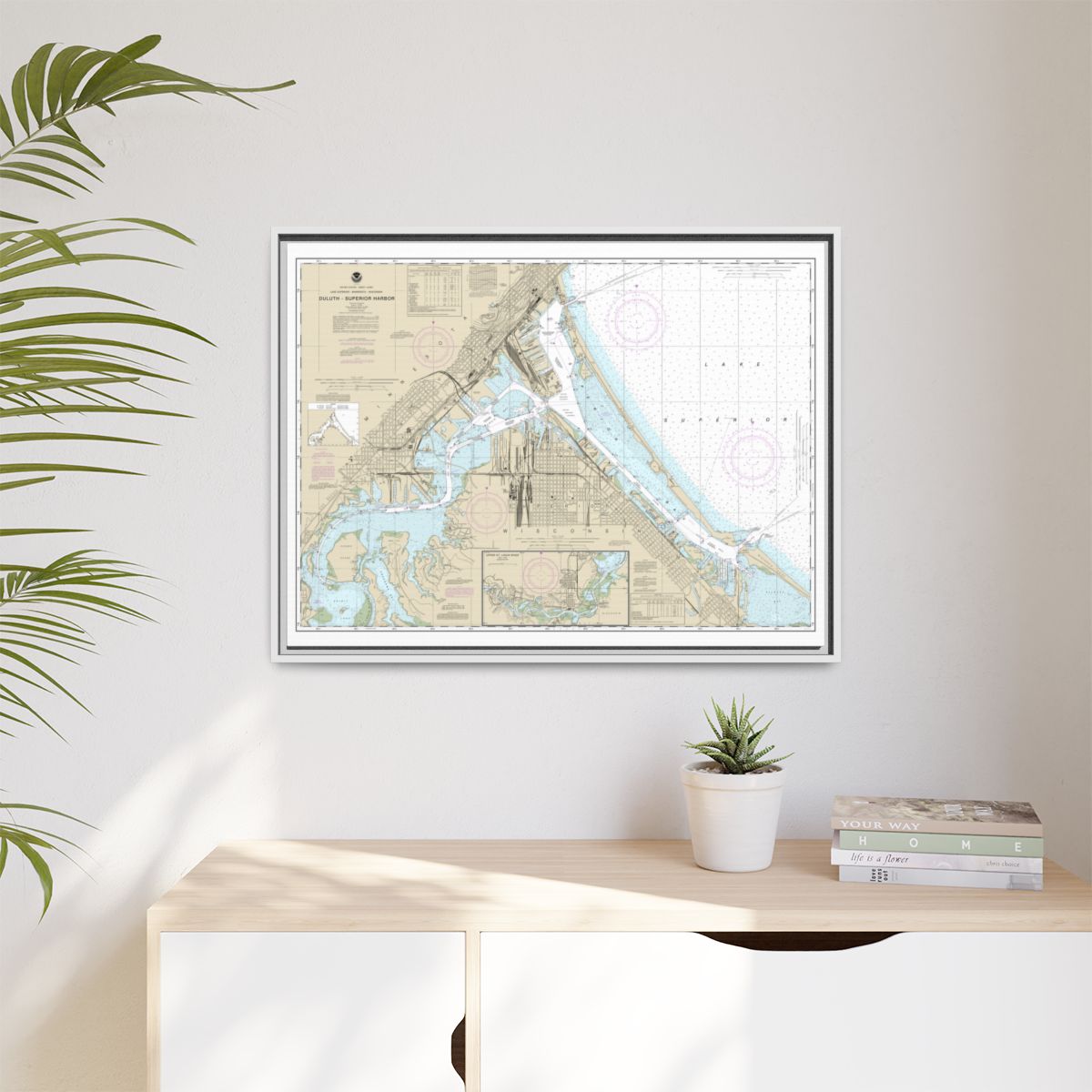Chart 14975 Duluth-Superior Harbor;Upper St. Louis River - NOAA Nautical Chart Floating Frame Canvas | 32" x 24" | 40" x 30" - White context-1