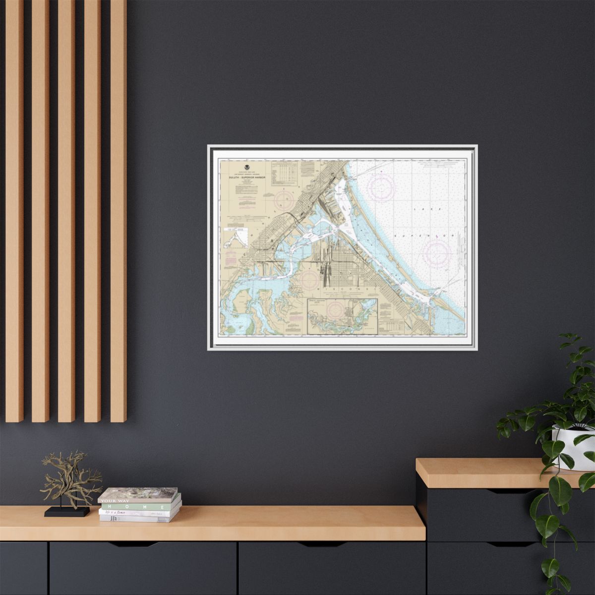 Chart 14975 Duluth-Superior Harbor;Upper St. Louis River - NOAA Nautical Chart Floating Frame Canvas | 32" x 24" | 40" x 30" - White context-2