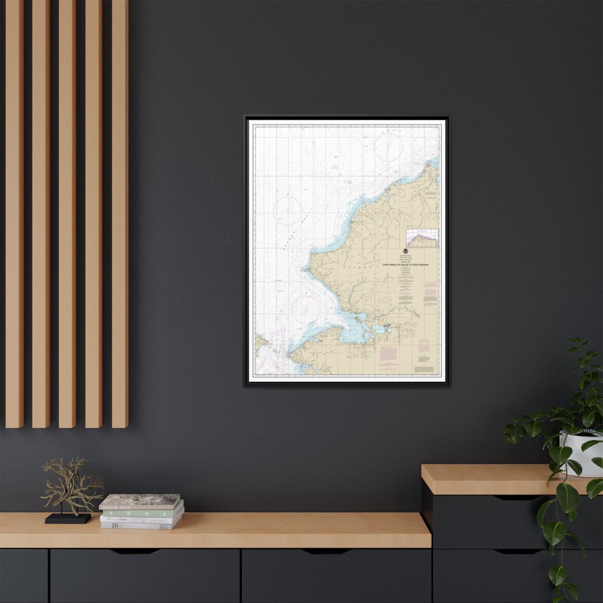 Chart 16005 Cape Prince of Wales to Pt. Barrow - NOAA Nautical Chart Floating Frame Canvas | 24" x 32" | 30" x 40" - Black context-2
