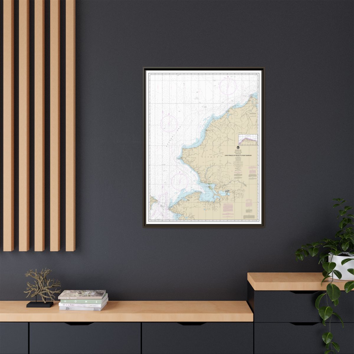 Chart 16005 Cape Prince of Wales to Pt. Barrow - NOAA Nautical Chart Floating Frame Canvas | 24" x 32" | 30" x 40" - Espresso context-2