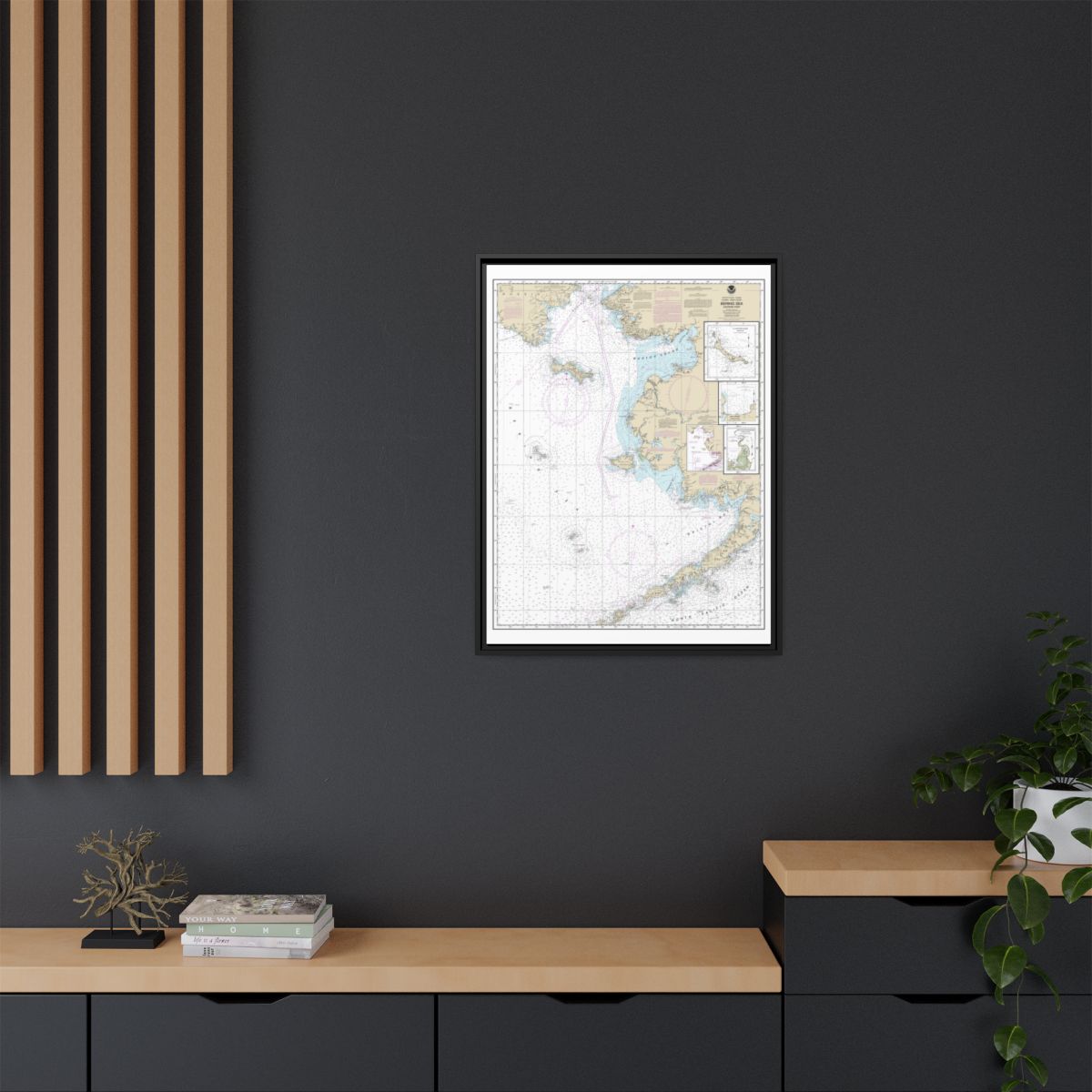 Chart 16006 Bering Sea-eastern part;St. Matthew Island, Bering Sea;Cape Etolin, Achorage, Nunivak Island - NOAA Nautical Chart Floating Frame Canvas | 24" x 32" | 30" x 40" - Black context-2