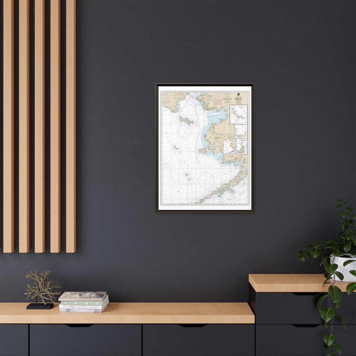 Chart 16006 Bering Sea-eastern part;St. Matthew Island, Bering Sea;Cape Etolin, Achorage, Nunivak Island - NOAA Nautical Chart Floating Frame Canvas | 24" x 32" | 30" x 40" - Espresso context-2