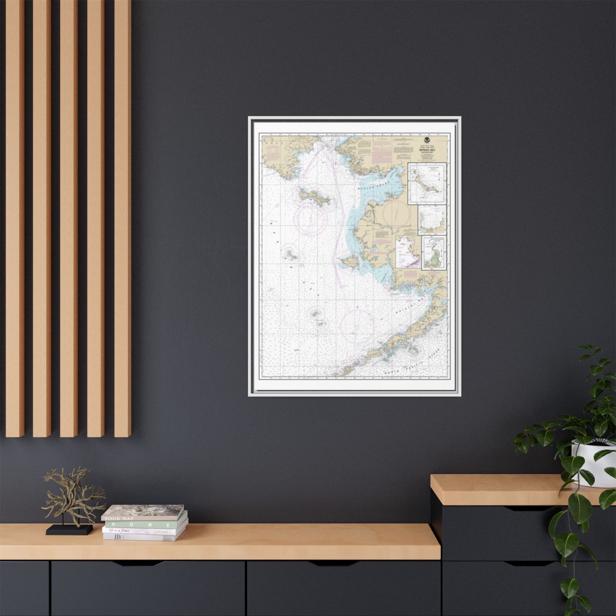 Chart 16006 Bering Sea-eastern part;St. Matthew Island, Bering Sea;Cape Etolin, Achorage, Nunivak Island - NOAA Nautical Chart Floating Frame Canvas | 24" x 32" | 30" x 40" - White context-2
