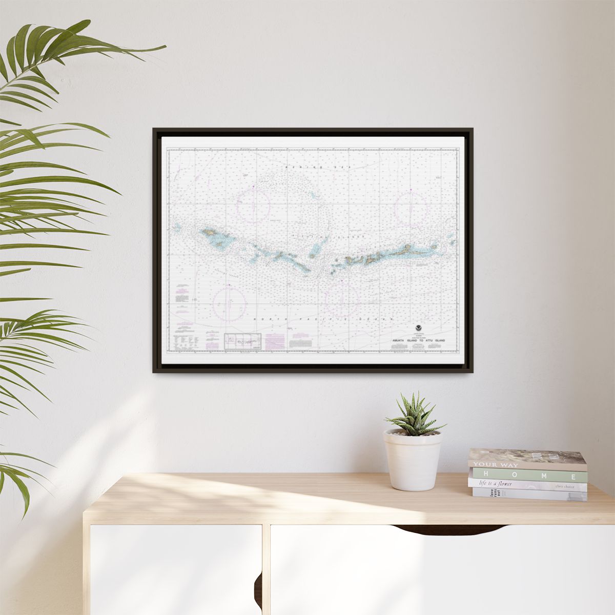Chart 16012 Aleutian Islands Amukta Island to Attu Island - NOAA Nautical Chart Floating Frame Canvas | 32" x 24" | 40" x 30" - Espresso context-1
