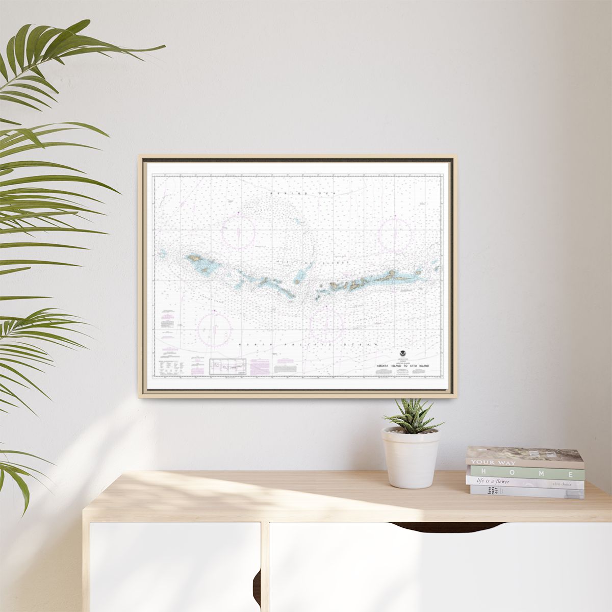 Chart 16012 Aleutian Islands Amukta Island to Attu Island - NOAA Nautical Chart Floating Frame Canvas | 32" x 24" | 40" x 30" - Natural context-1