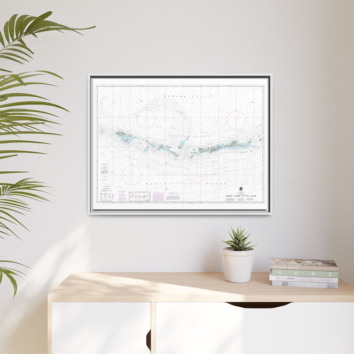 Chart 16012 Aleutian Islands Amukta Island to Attu Island - NOAA Nautical Chart Floating Frame Canvas | 32" x 24" | 40" x 30" - White context-1