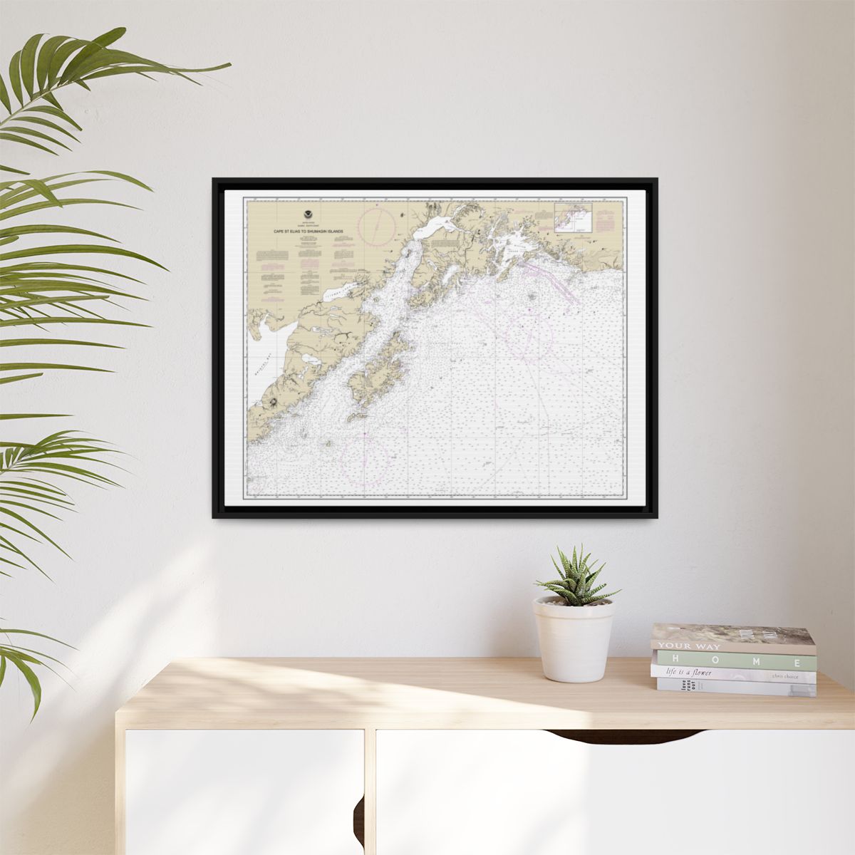 Chart 16013 Cape St. Elias to Shumagin Islands;Semidi Islands - NOAA Nautical Chart Floating Frame Canvas | 32" x 24" | 40" x 30" - Black context-1