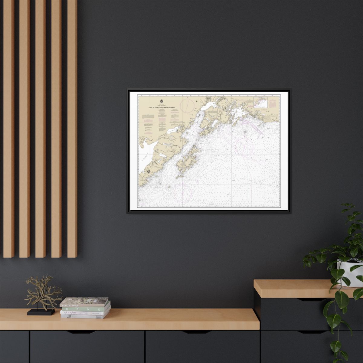 Chart 16013 Cape St. Elias to Shumagin Islands;Semidi Islands - NOAA Nautical Chart Floating Frame Canvas | 32" x 24" | 40" x 30" - Black context-2