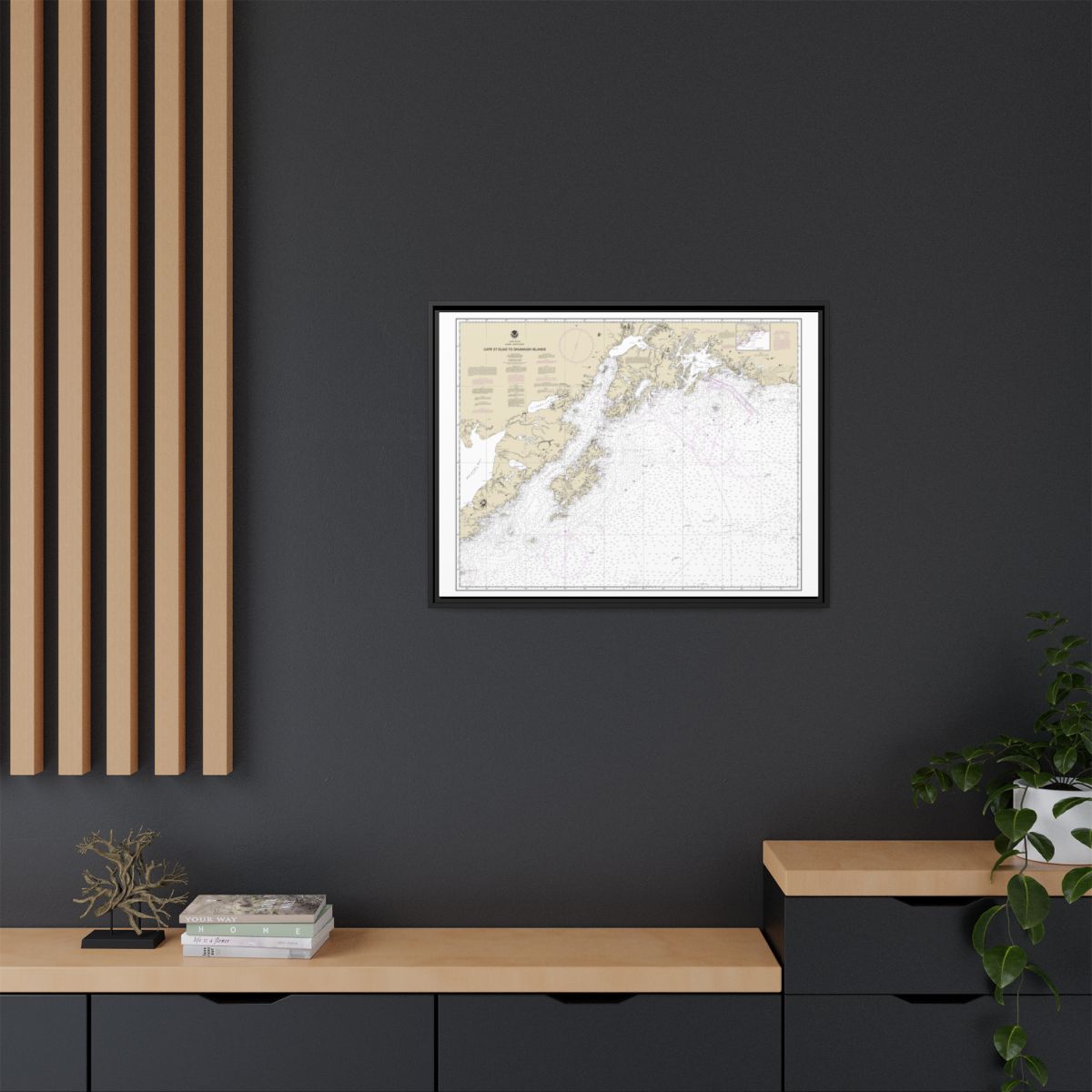 Chart 16013 Cape St. Elias to Shumagin Islands;Semidi Islands - NOAA Nautical Chart Floating Frame Canvas | 32" x 24" | 40" x 30" - Black context-2