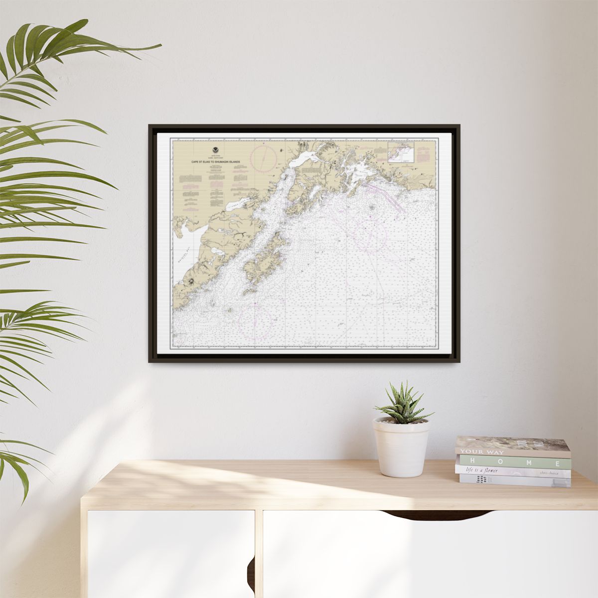 Chart 16013 Cape St. Elias to Shumagin Islands;Semidi Islands - NOAA Nautical Chart Floating Frame Canvas | 32" x 24" | 40" x 30" - Espresso context-1
