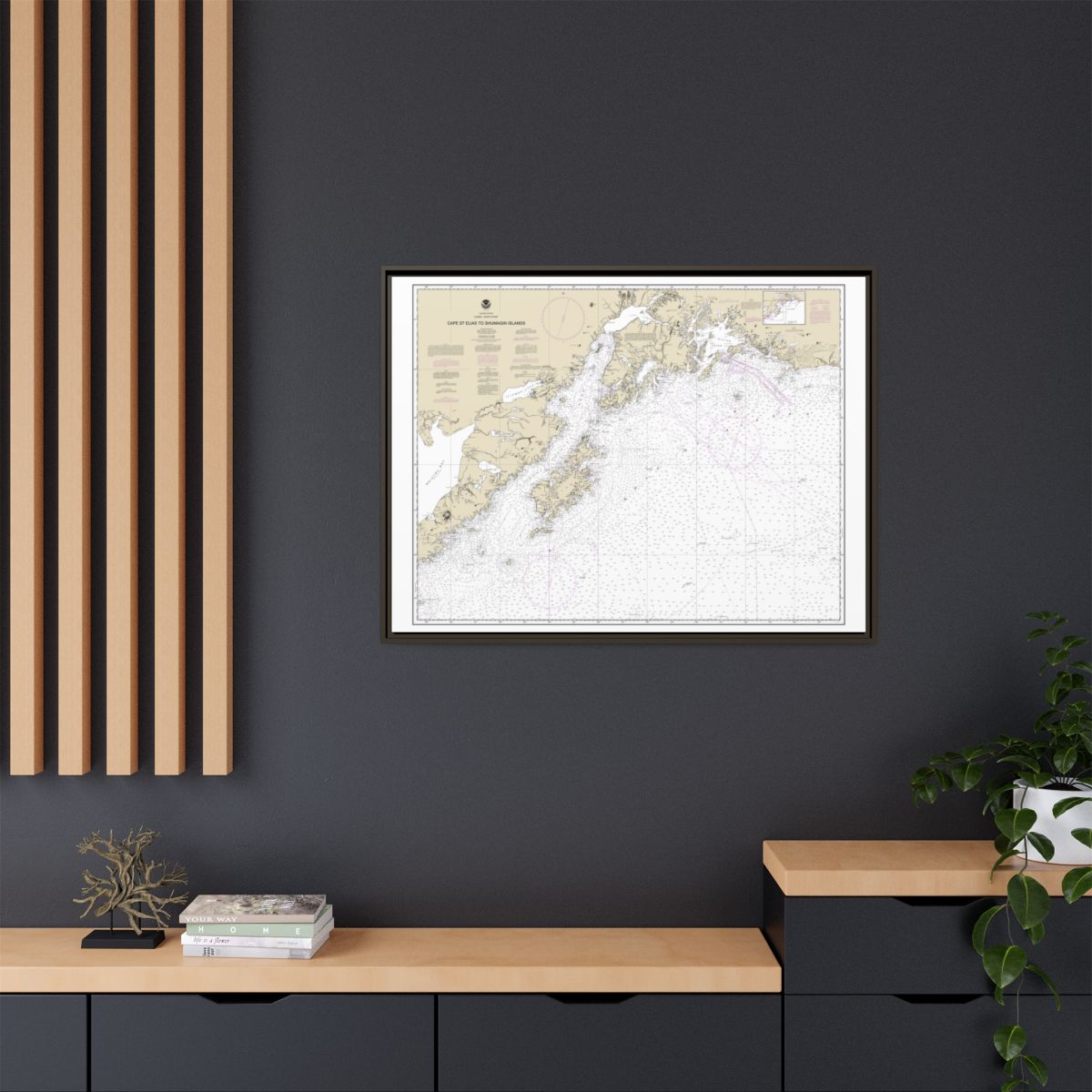 Chart 16013 Cape St. Elias to Shumagin Islands;Semidi Islands - NOAA Nautical Chart Floating Frame Canvas | 32" x 24" | 40" x 30" - Espresso context-2