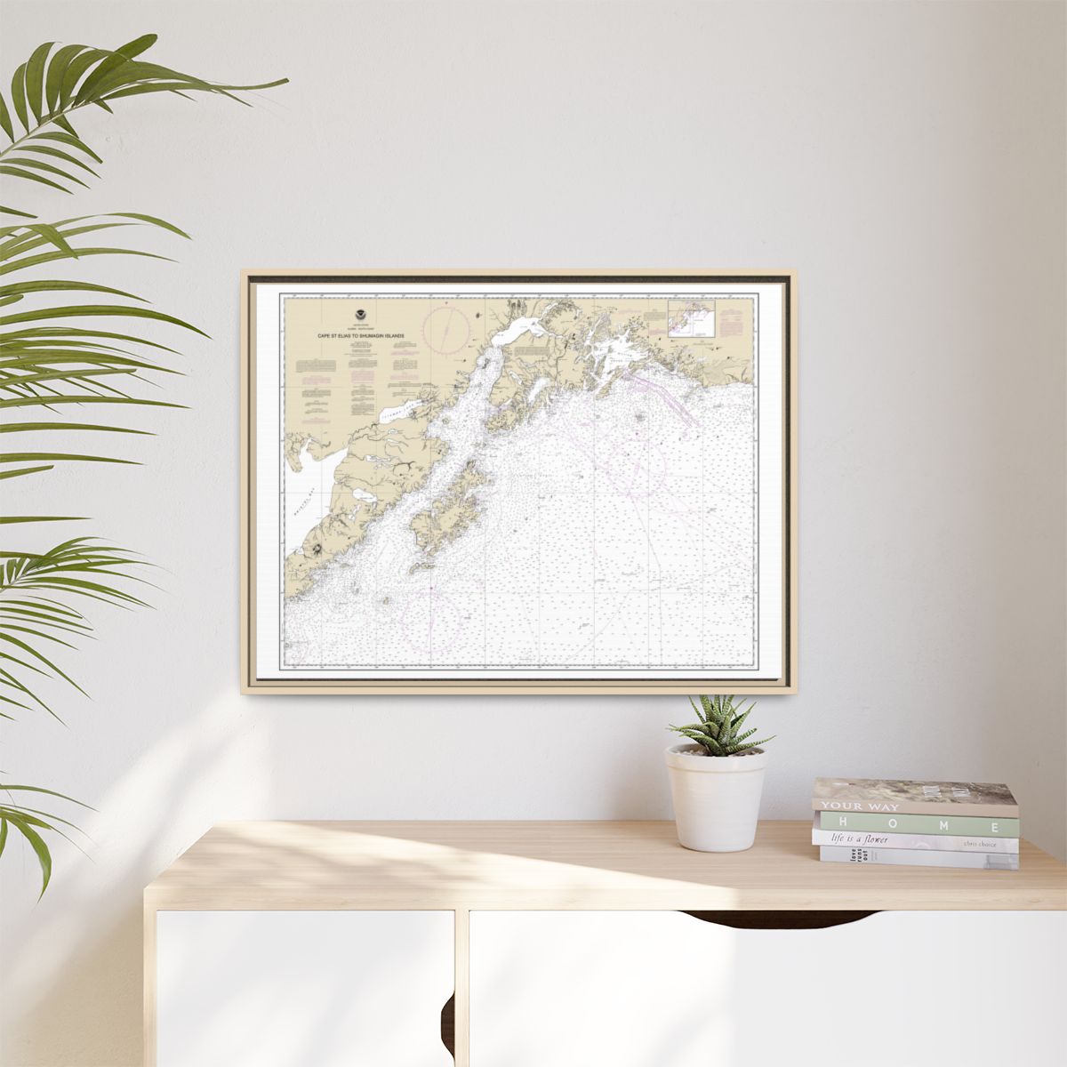 Chart 16013 Cape St. Elias to Shumagin Islands;Semidi Islands - NOAA Nautical Chart Floating Frame Canvas | 32" x 24" | 40" x 30" - Natural context-1