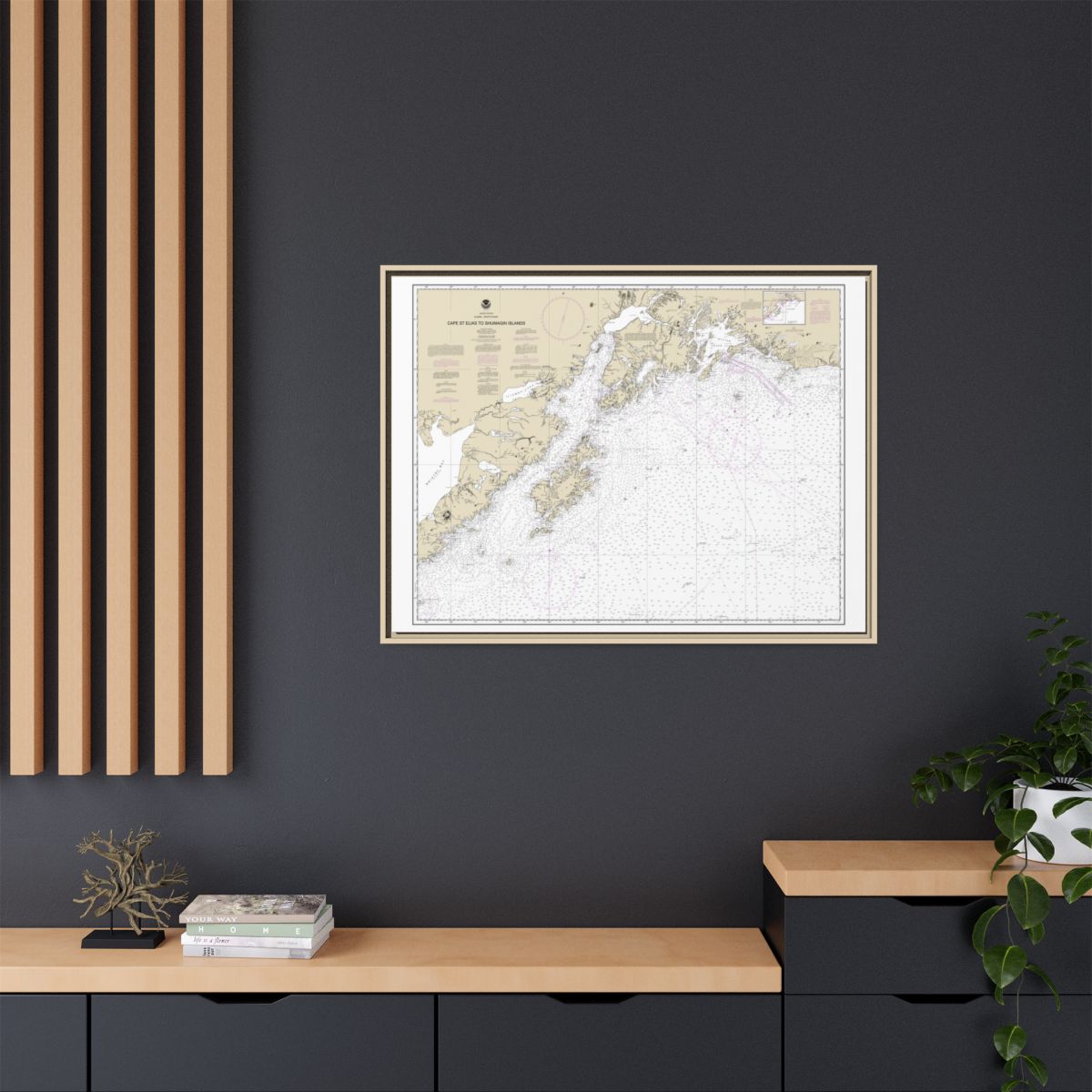 Chart 16013 Cape St. Elias to Shumagin Islands;Semidi Islands - NOAA Nautical Chart Floating Frame Canvas | 32" x 24" | 40" x 30" - Natural context-2