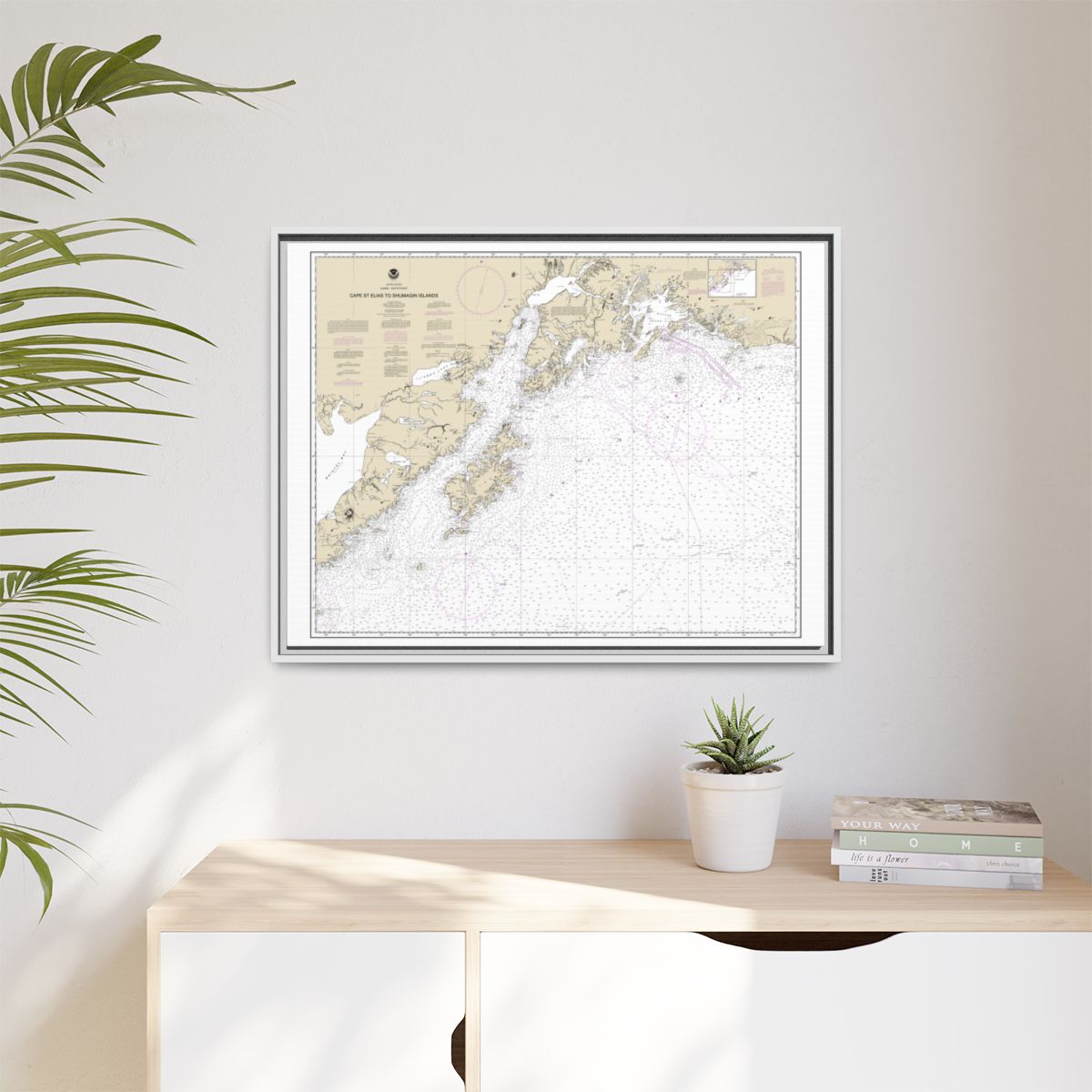 Chart 16013 Cape St. Elias to Shumagin Islands;Semidi Islands - NOAA Nautical Chart Floating Frame Canvas | 32" x 24" | 40" x 30" - White context-1