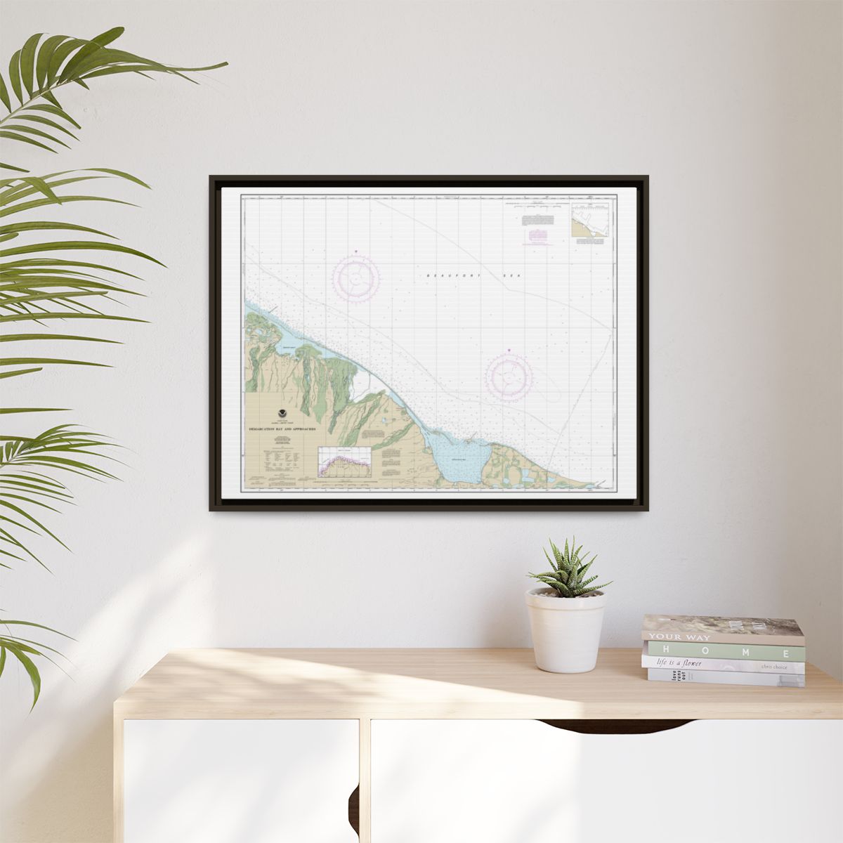 Chart 16041 Demarcation Bay and approaches - NOAA Nautical Chart Floating Frame Canvas | 32" x 24" | 40" x 30" - Espresso context-1