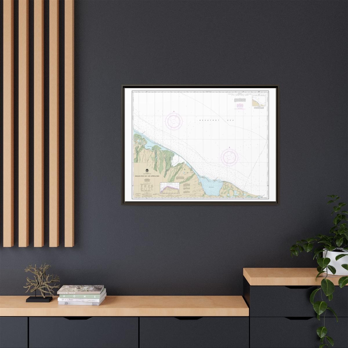 Chart 16041 Demarcation Bay and approaches - NOAA Nautical Chart Floating Frame Canvas | 32" x 24" | 40" x 30" - Espresso context-2
