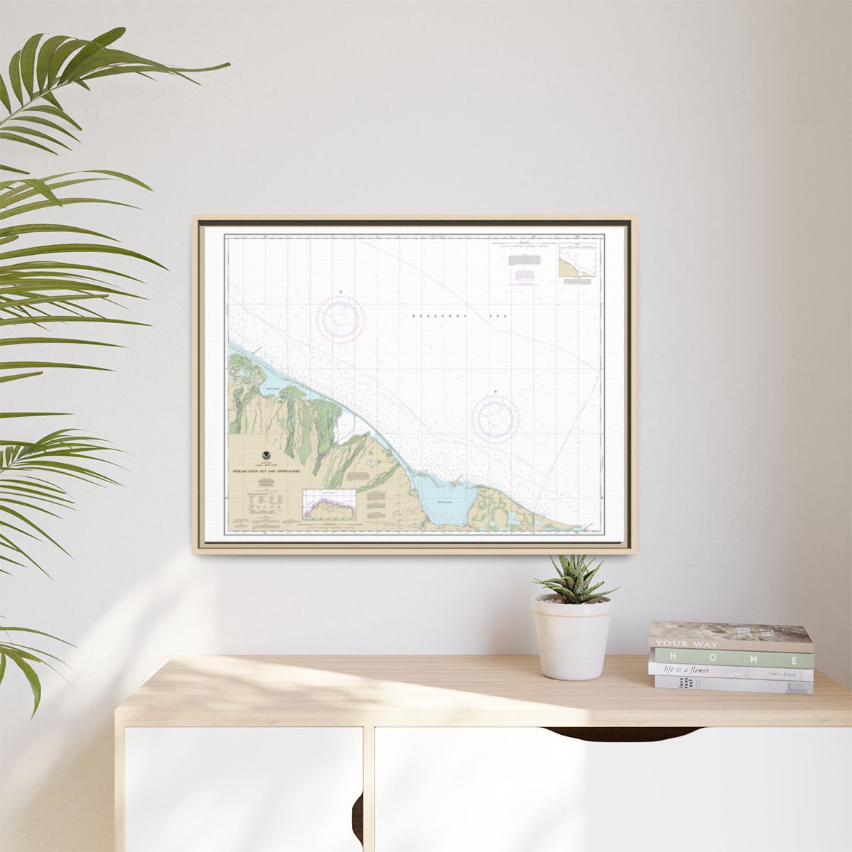 Chart 16041 Demarcation Bay and approaches - NOAA Nautical Chart Floating Frame Canvas | 32" x 24" | 40" x 30" - Natural context-1