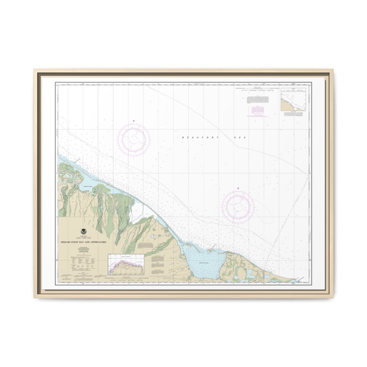 Chart 16041 Demarcation Bay and approaches - NOAA Nautical Chart Floating Frame Canvas | 32" x 24" | 40" x 30" - Natural front