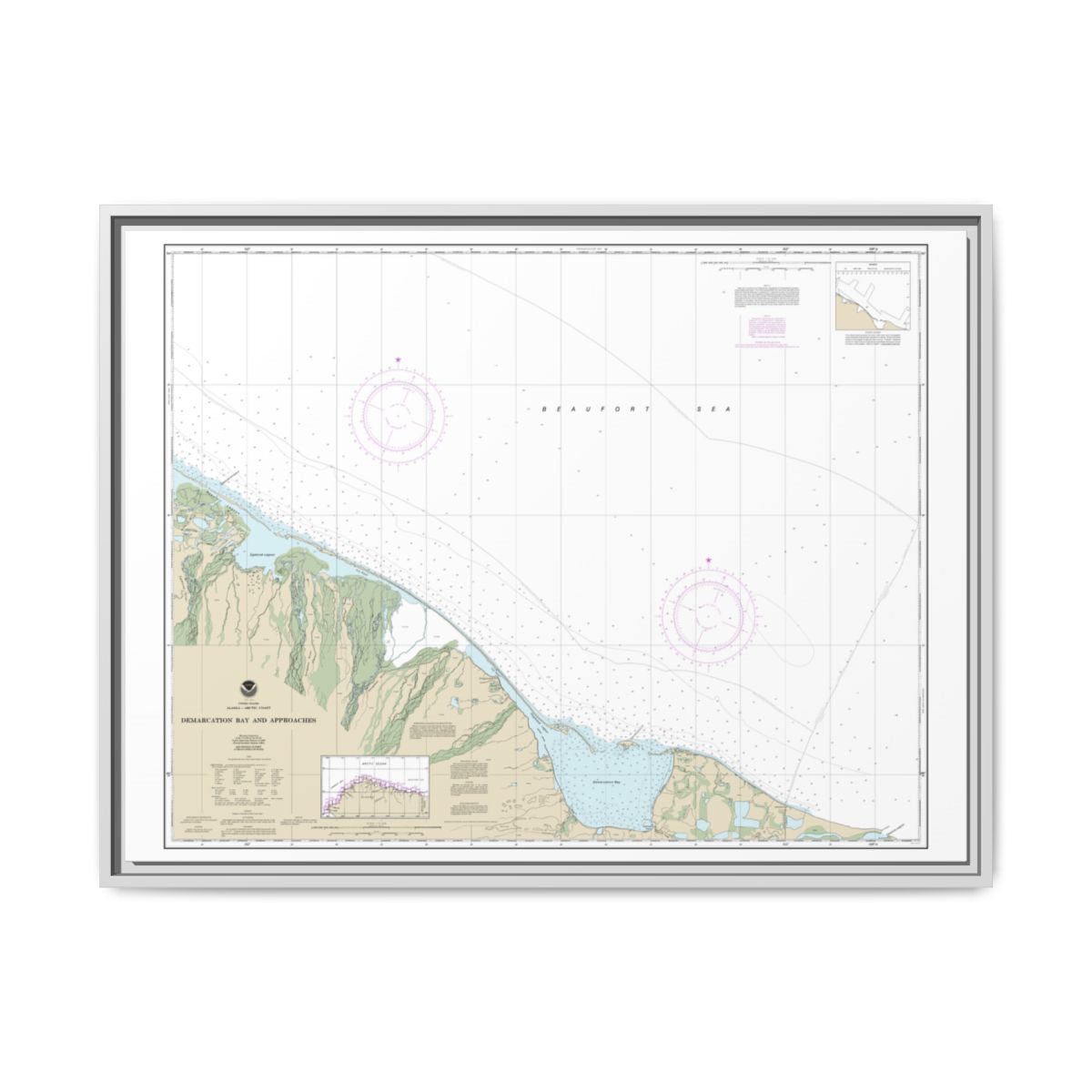 Chart 16041 Demarcation Bay and approaches - NOAA Nautical Chart Floating Frame Canvas | 32" x 24" | 40" x 30" - White front