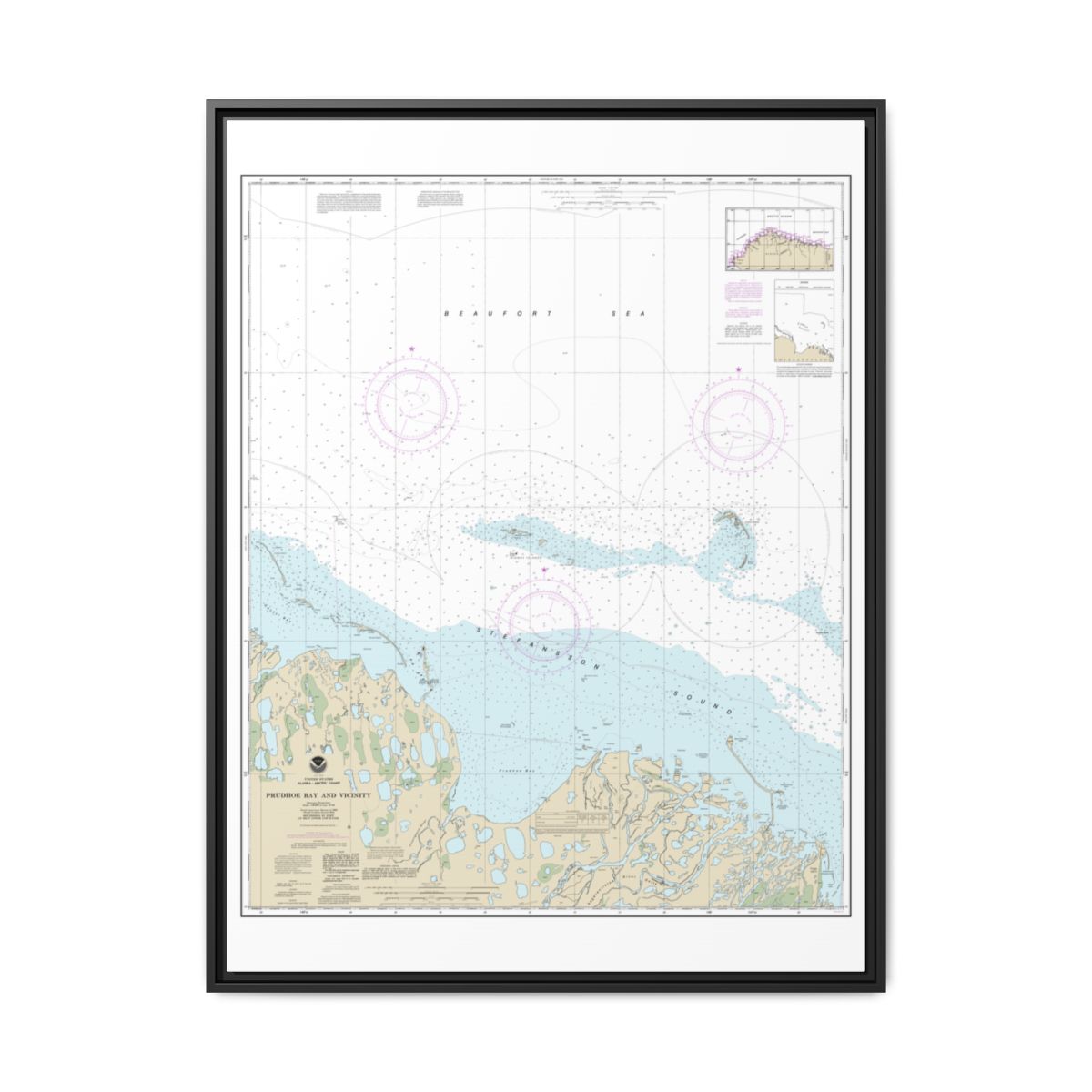 Chart 16061 Prudhoe Bay and vicinity - NOAA Nautical Chart Floating Frame Canvas | 24" x 32" | 30" x 40" - Black front