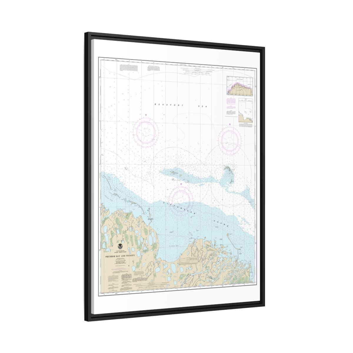 Chart 16061 Prudhoe Bay and vicinity - NOAA Nautical Chart Floating Frame Canvas | 24" x 32" | 30" x 40" - Black side