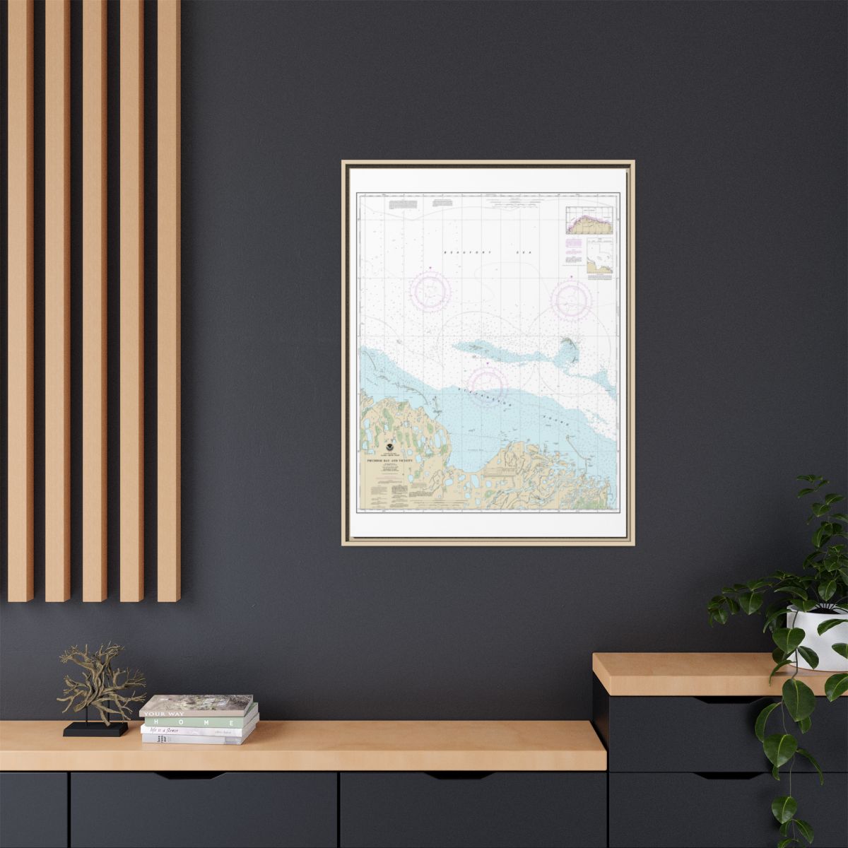 Chart 16061 Prudhoe Bay and vicinity - NOAA Nautical Chart Floating Frame Canvas | 24" x 32" | 30" x 40" - Natural context-2