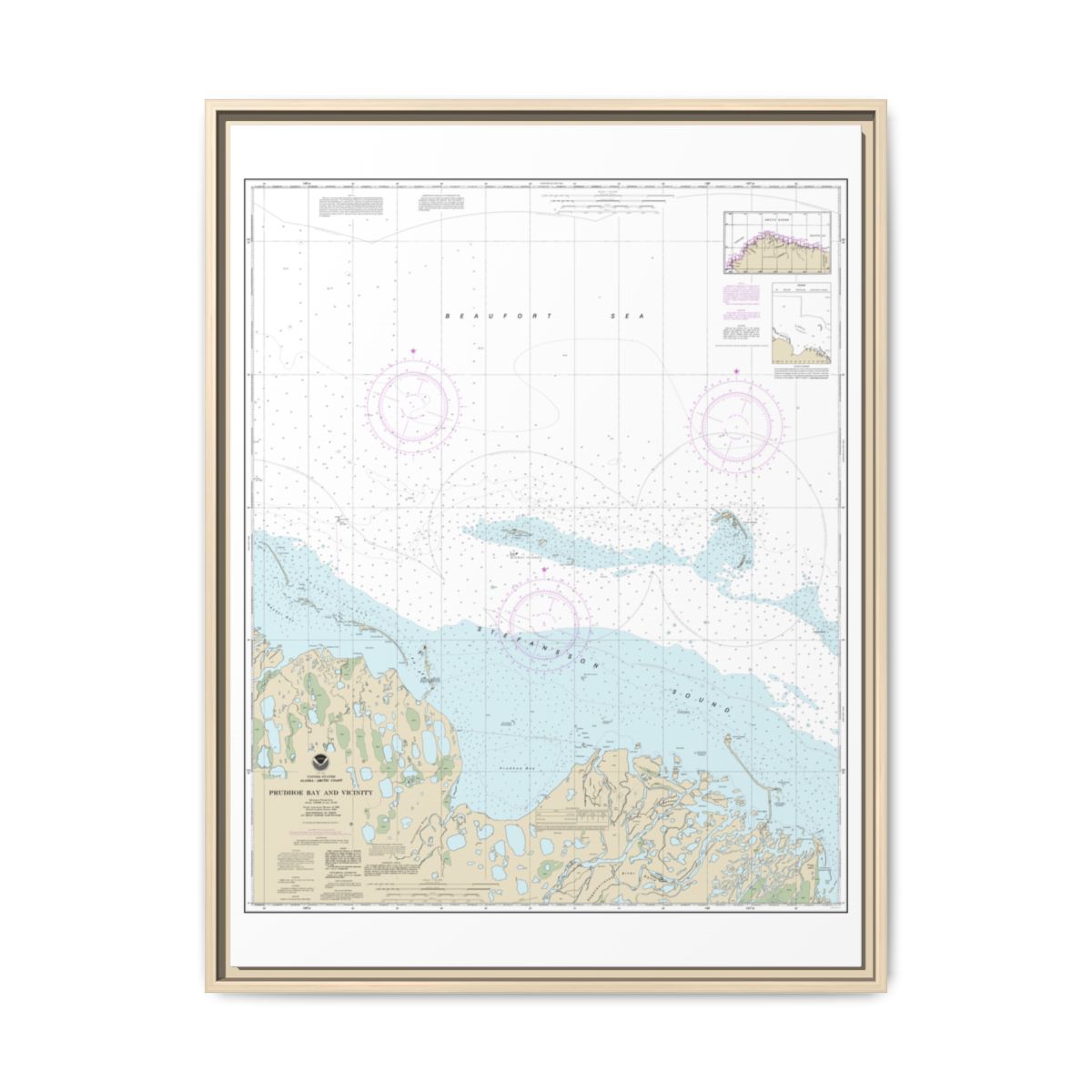 Chart 16061 Prudhoe Bay and vicinity - NOAA Nautical Chart Floating Frame Canvas | 24" x 32" | 30" x 40" - Natural front