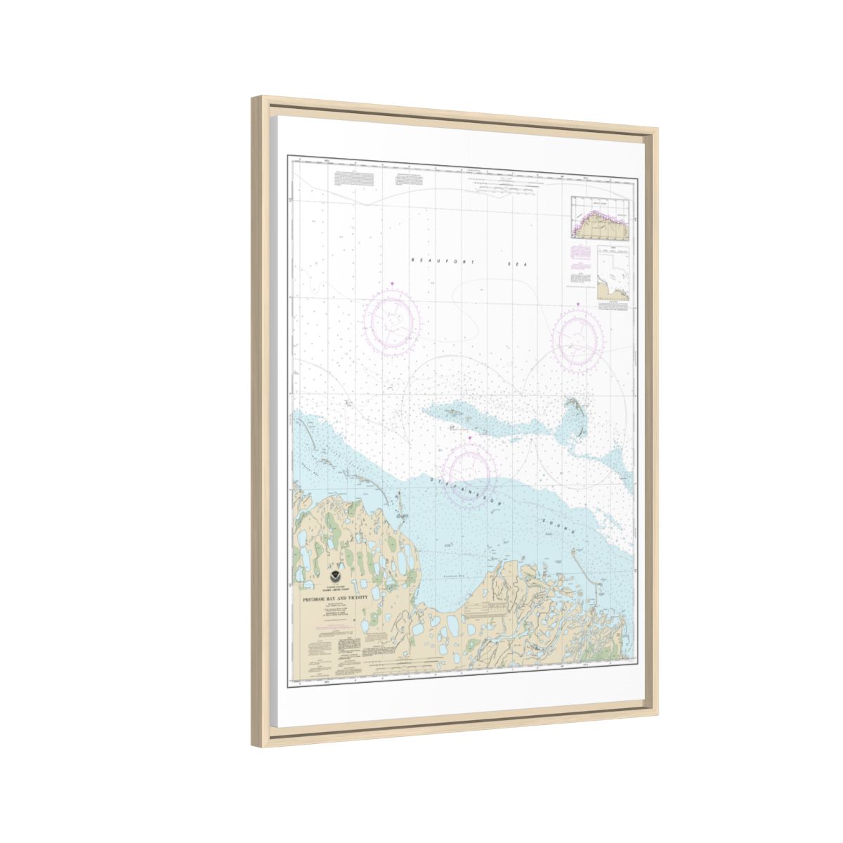Chart 16061 Prudhoe Bay and vicinity - NOAA Nautical Chart Floating Frame Canvas | 24" x 32" | 30" x 40" - Natural side