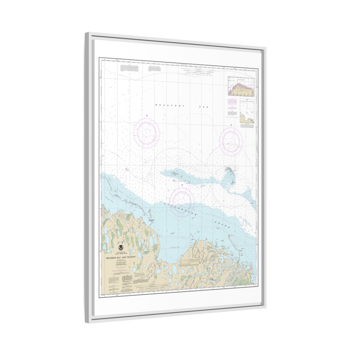Chart 16061 Prudhoe Bay and vicinity - NOAA Nautical Chart Floating Frame Canvas | 24" x 32" | 30" x 40" - White side