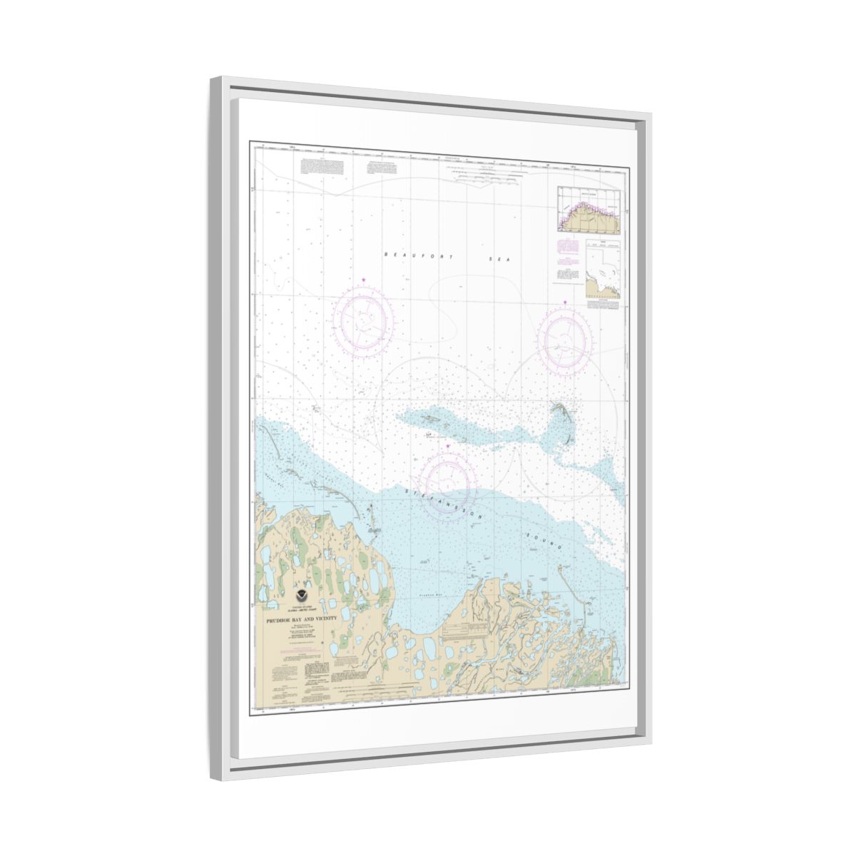 Chart 16061 Prudhoe Bay and vicinity - NOAA Nautical Chart Floating Frame Canvas | 24" x 32" | 30" x 40" - White side