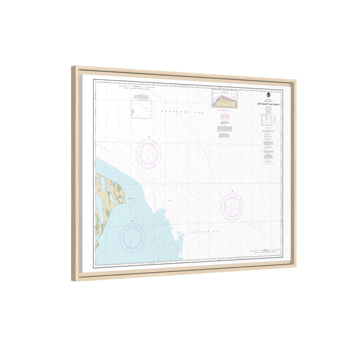 Chart 16065 Cape Halkett and vicinity - NOAA Nautical Chart Floating Frame Canvas | 32" x 24" | 40" x 30" - Natural side