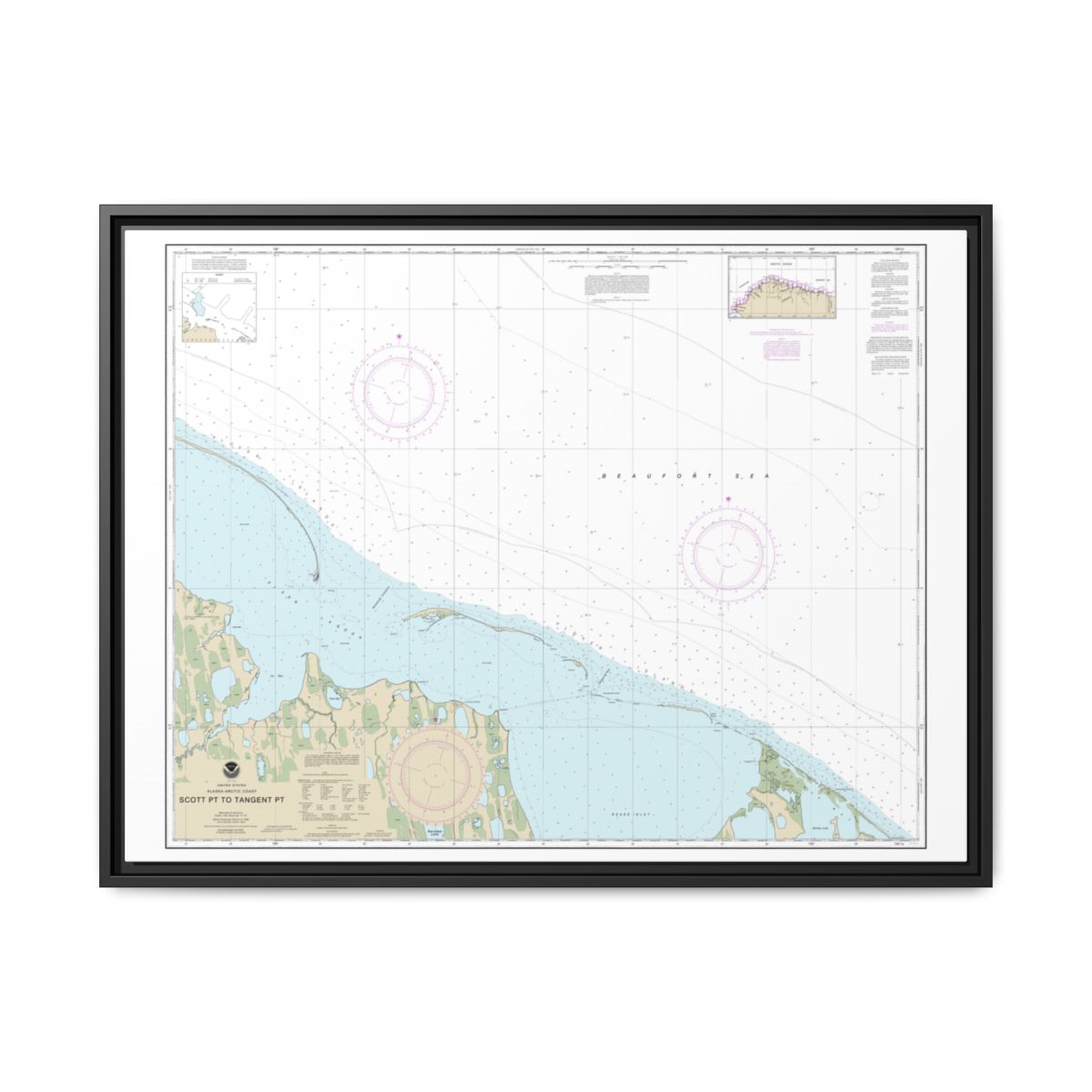 Chart 16081 Scott Pt. to Tangent Pt. - NOAA Nautical Chart Floating Frame Canvas | 32" x 24" | 40" x 30" - Black front