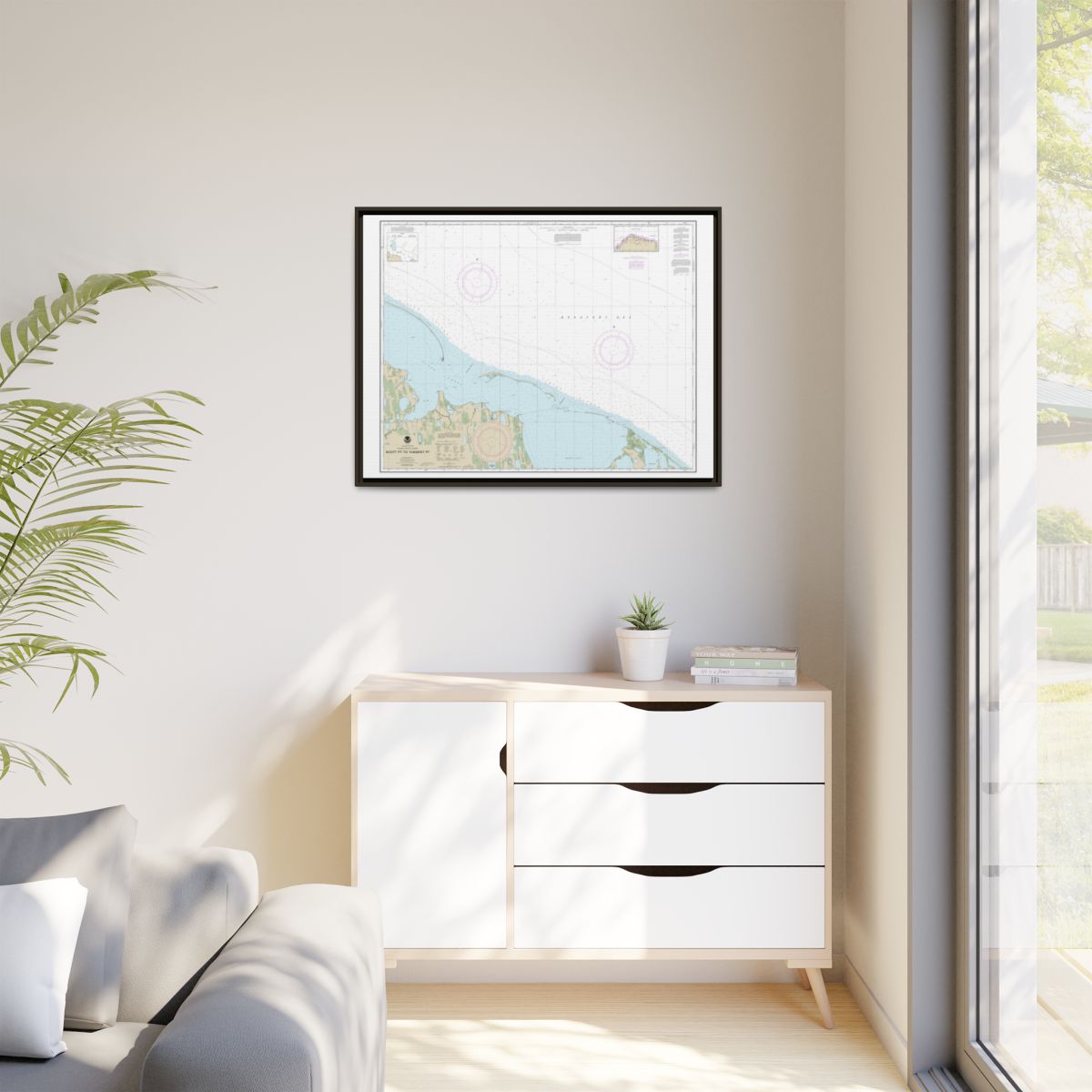 Chart 16081 Scott Pt. to Tangent Pt. - NOAA Nautical Chart Floating Frame Canvas | 32" x 24" | 40" x 30" - Espresso context-1