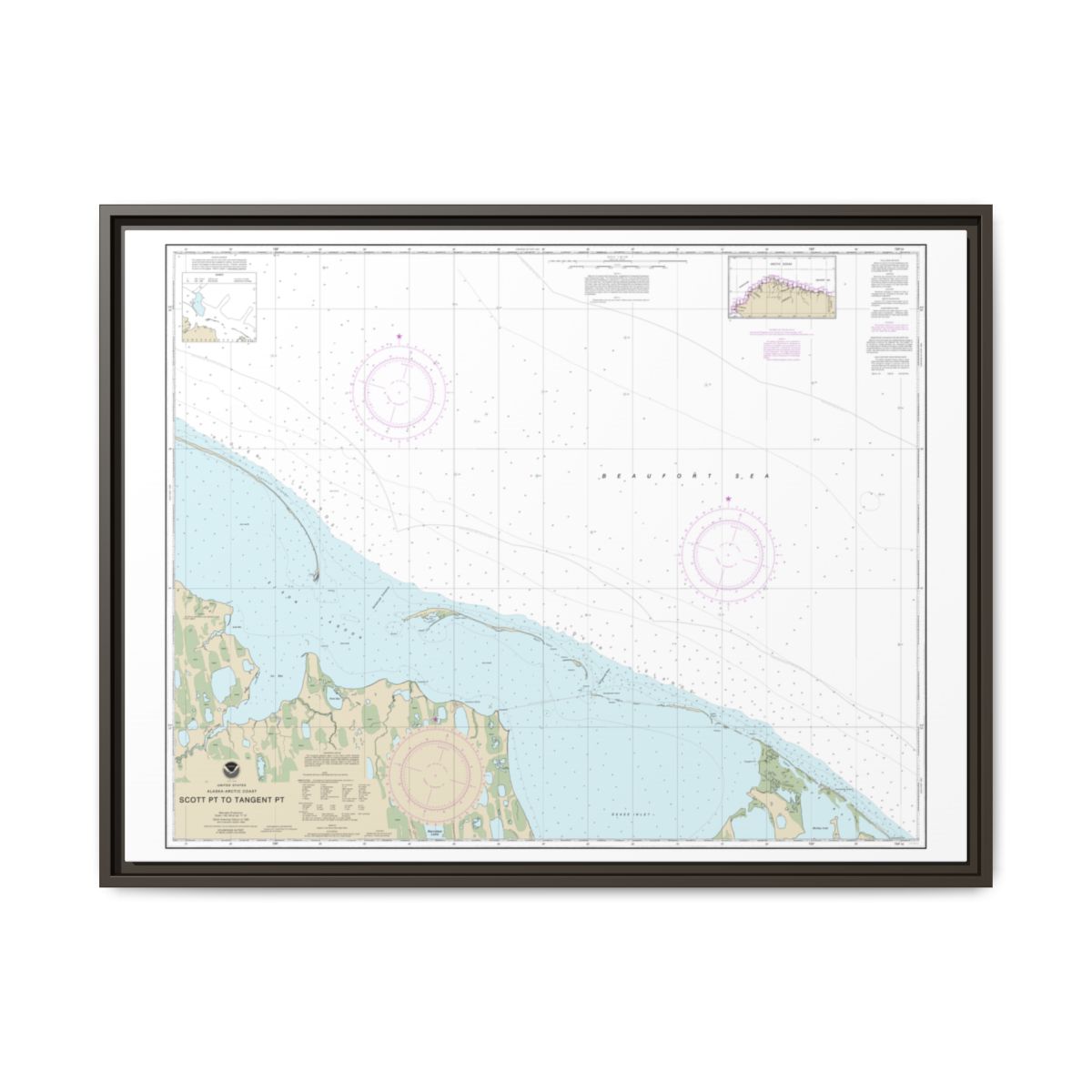 Chart 16081 Scott Pt. to Tangent Pt. - NOAA Nautical Chart Floating Frame Canvas | 32" x 24" | 40" x 30" - Espresso front