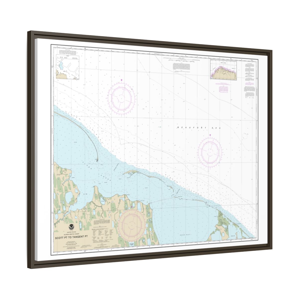 Chart 16081 Scott Pt. to Tangent Pt. - NOAA Nautical Chart Floating Frame Canvas | 32" x 24" | 40" x 30" - Espresso side