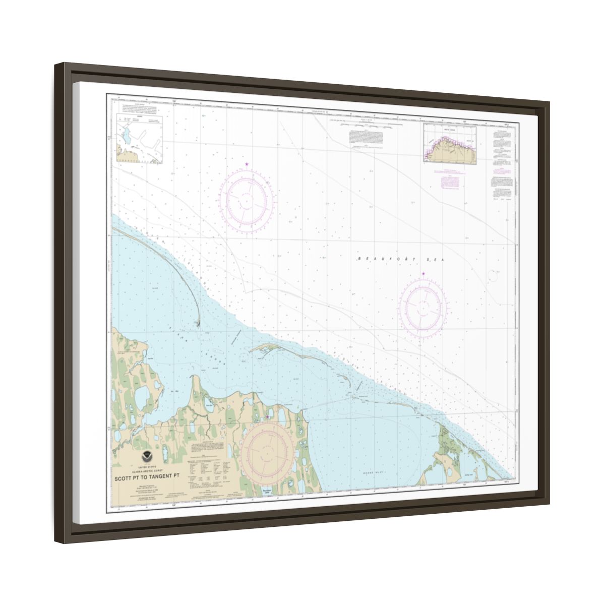 Chart 16081 Scott Pt. to Tangent Pt. - NOAA Nautical Chart Floating Frame Canvas | 32" x 24" | 40" x 30" - Espresso side