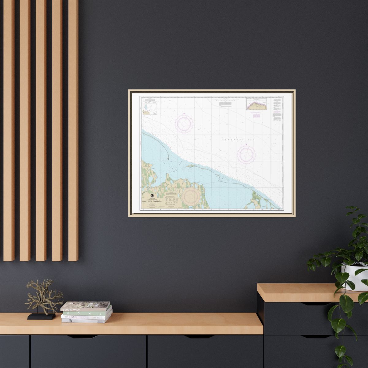 Chart 16081 Scott Pt. to Tangent Pt. - NOAA Nautical Chart Floating Frame Canvas | 32" x 24" | 40" x 30" - Natural context-2
