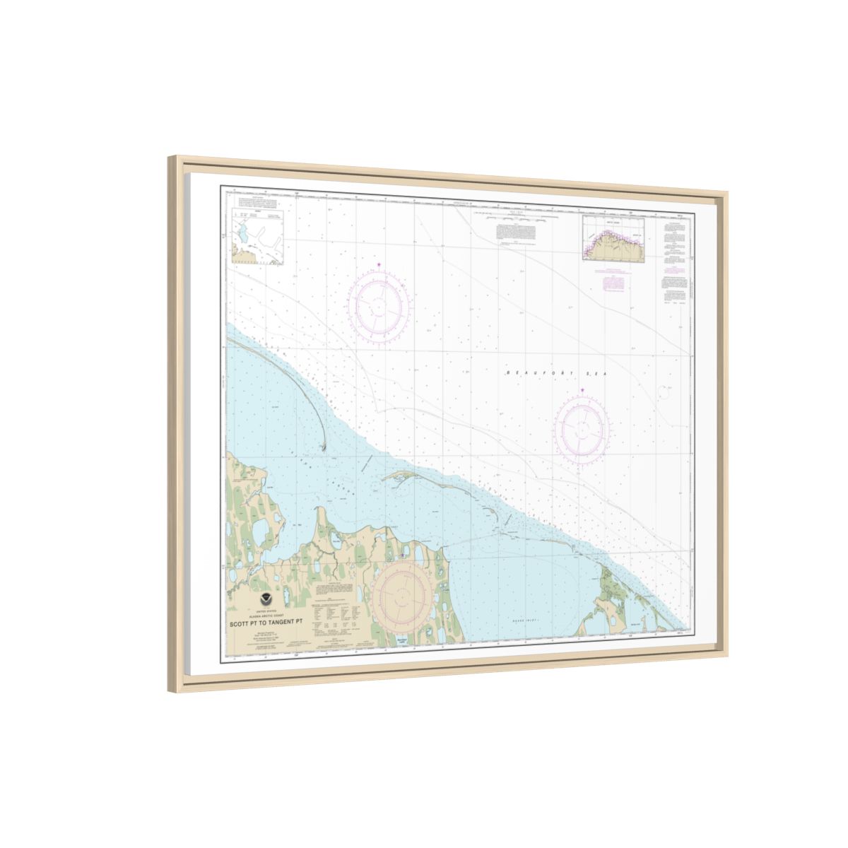 Chart 16081 Scott Pt. to Tangent Pt. - NOAA Nautical Chart Floating Frame Canvas | 32" x 24" | 40" x 30" - Natural side