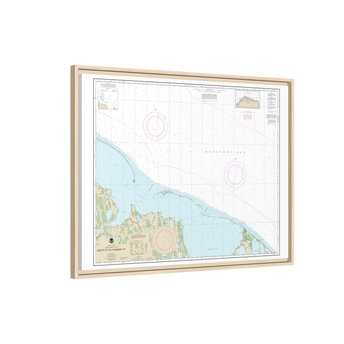 Chart 16081 Scott Pt. to Tangent Pt. - NOAA Nautical Chart Floating Frame Canvas | 32" x 24" | 40" x 30" - Natural side