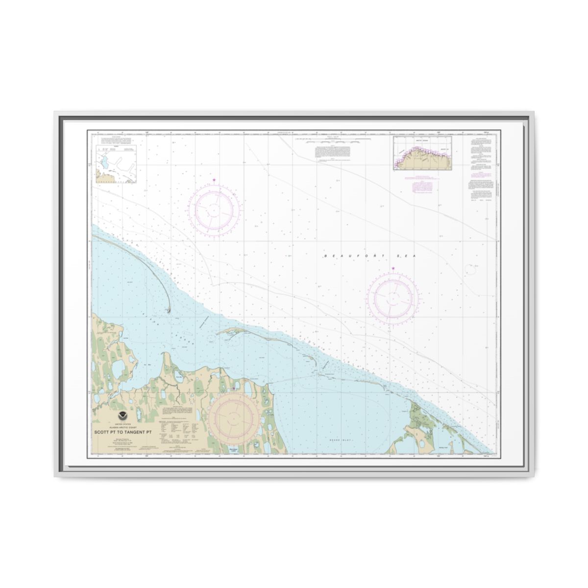 Chart 16081 Scott Pt. to Tangent Pt. - NOAA Nautical Chart Floating Frame Canvas | 32" x 24" | 40" x 30" - White front