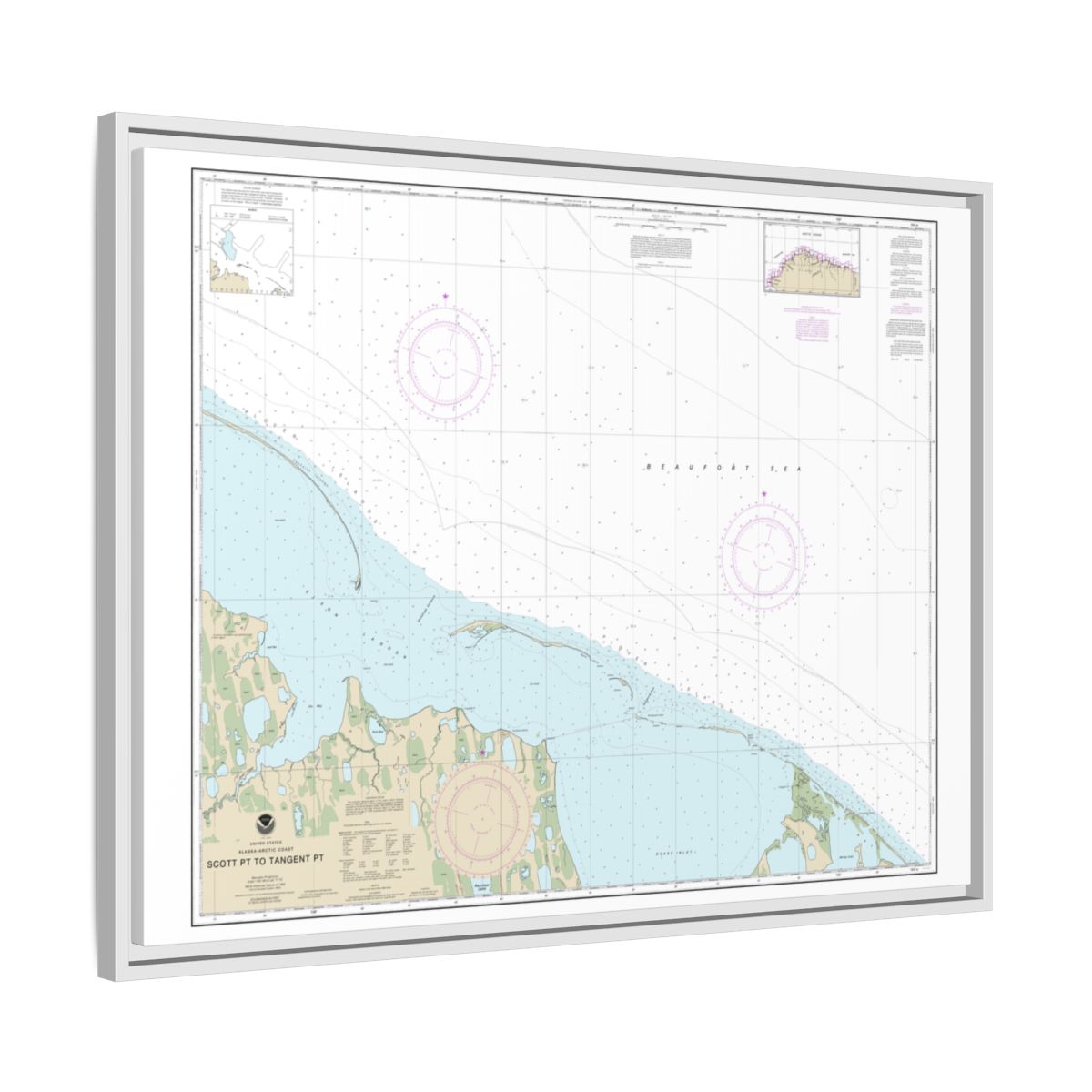 Chart 16081 Scott Pt. to Tangent Pt. - NOAA Nautical Chart Floating Frame Canvas | 32" x 24" | 40" x 30" - White side