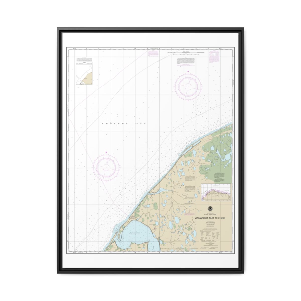 Chart 16085 Wainwright Inlet to Atanik - NOAA Nautical Chart Floating Frame Canvas | 24" x 32" | 30" x 40" - Black front